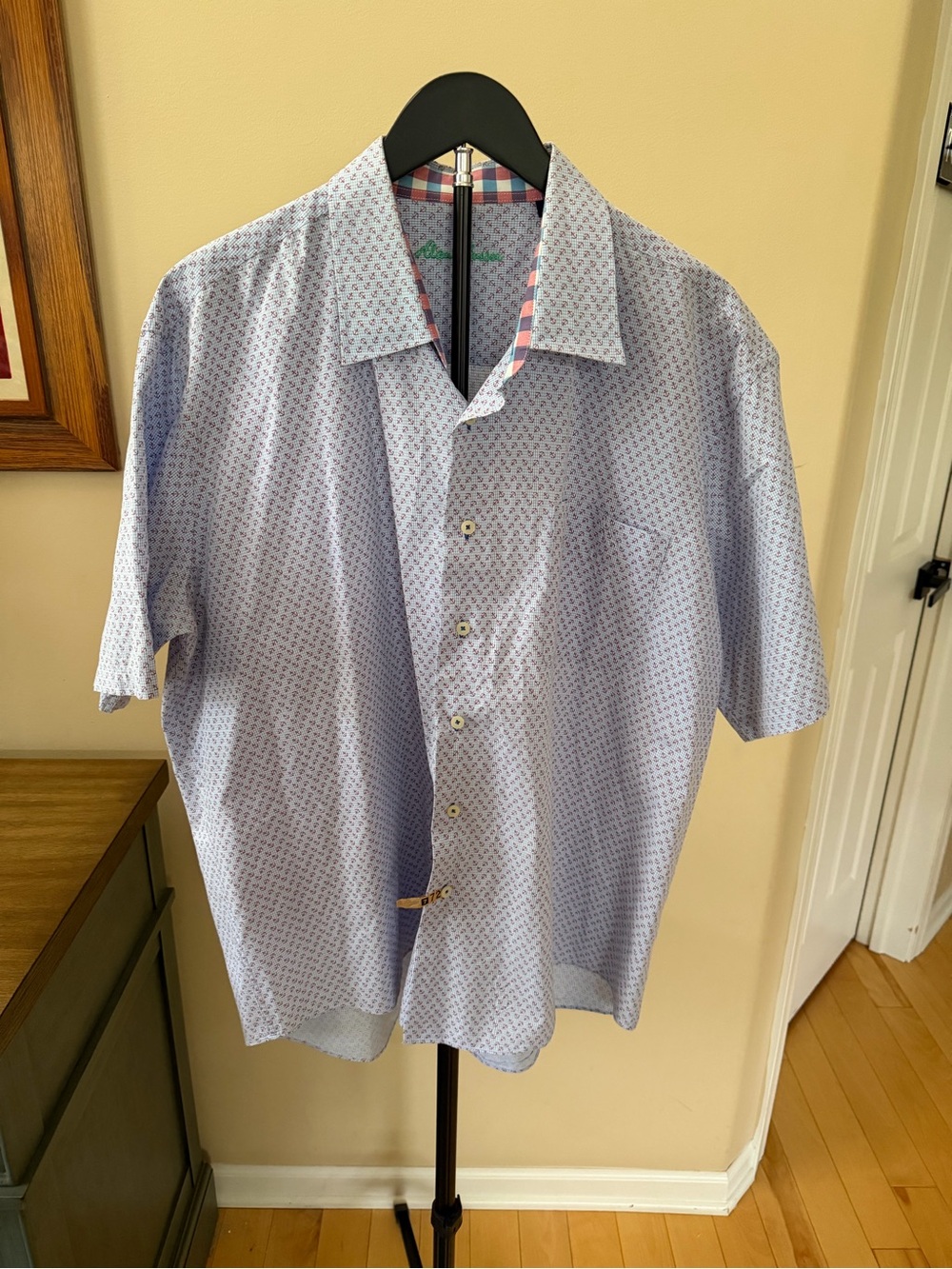 Allen Pusser Anchor Print Shirt XXL Blue Short Sleeve Button Up
